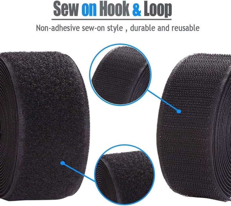 IHKFILAN 2'' Width x 5 Meters Length Black Sew On Hook and Loop Tape Fastening Nylon Fabric Tape (Black, 2 Inch x 5 Meters) - Image 5